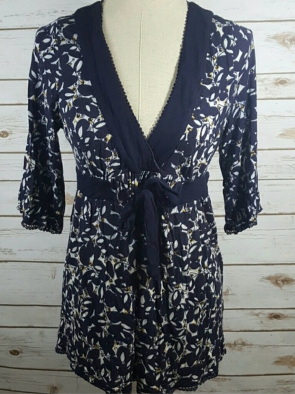 Anthropologie Ric Rac Navy Babydoll Top Like New